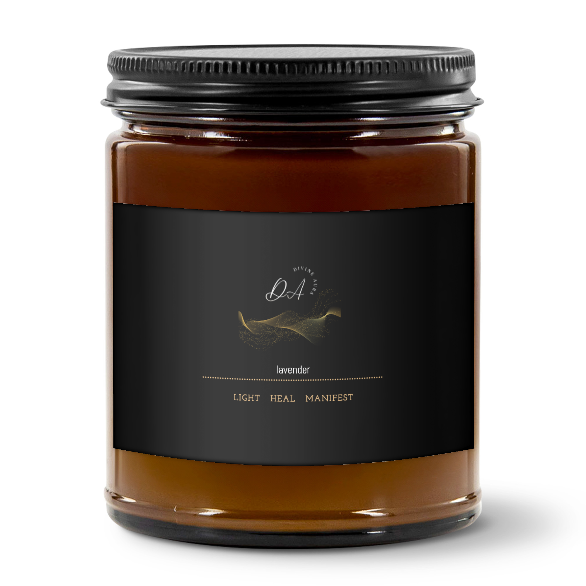 9oz Amber Jar Candle | 3"x2" White Label | Black Matte Lid