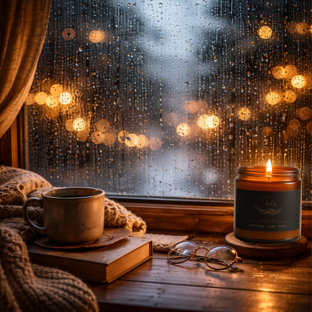 9oz Amber Jar Candle | 3"x2" Kraft Label | Black Lid