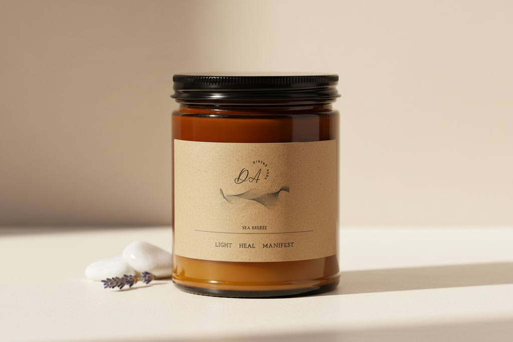 9oz Amber Jar Candle | 3"x2" Kraft Label | Black Lid